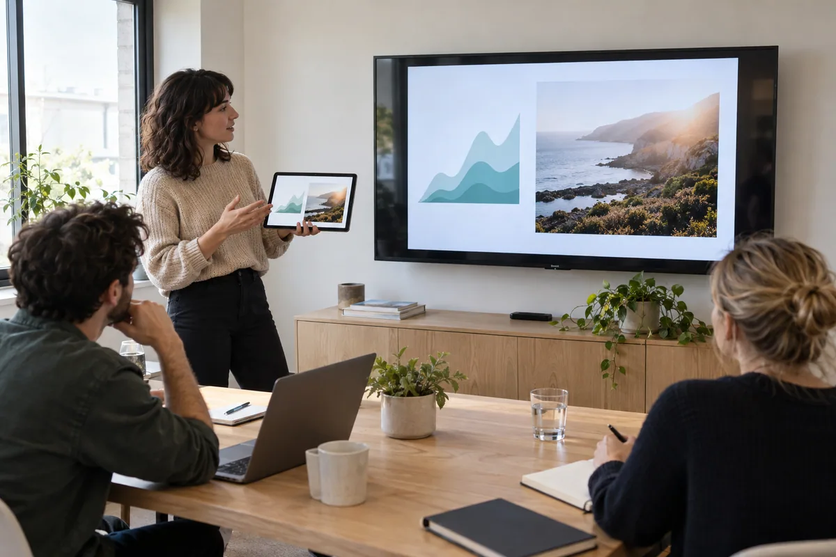A presentation shared from an iPad to a larger display during a discussion.