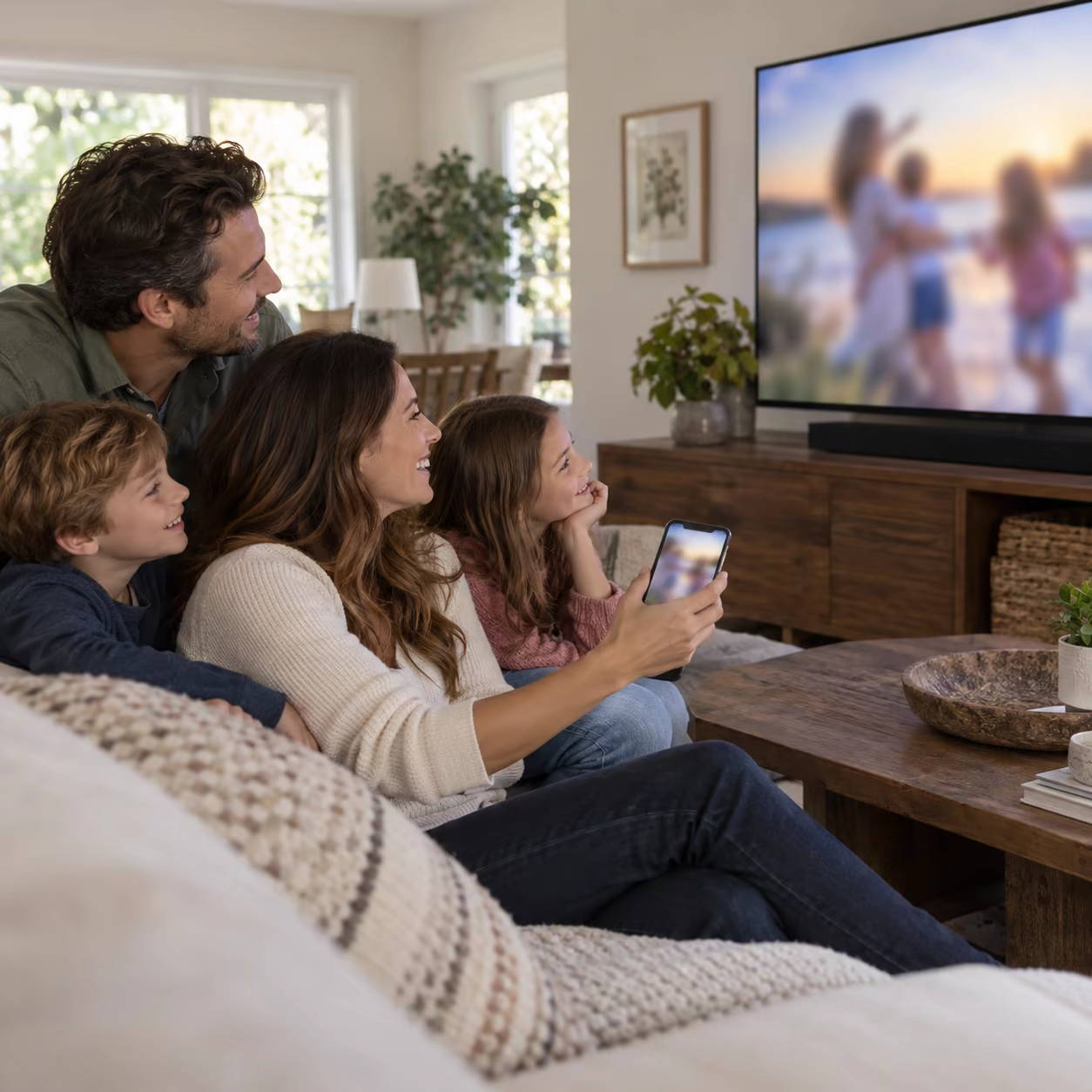 Family sharing photos from an iPhone to a TV