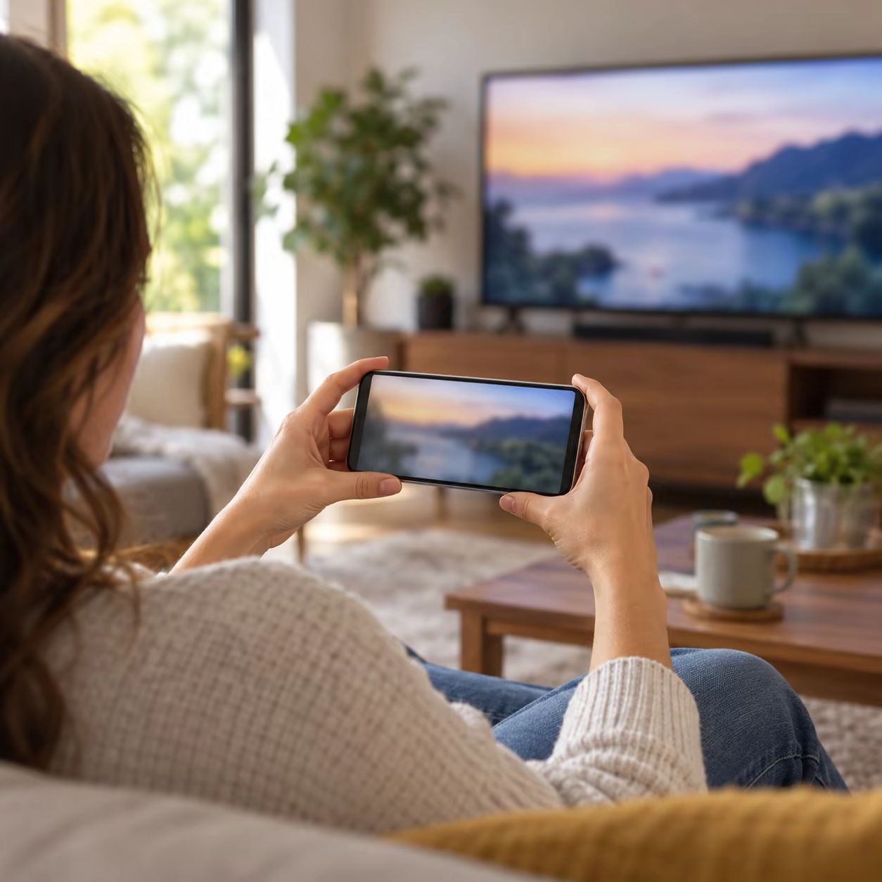 Viewer rotating a phone for widescreen viewing