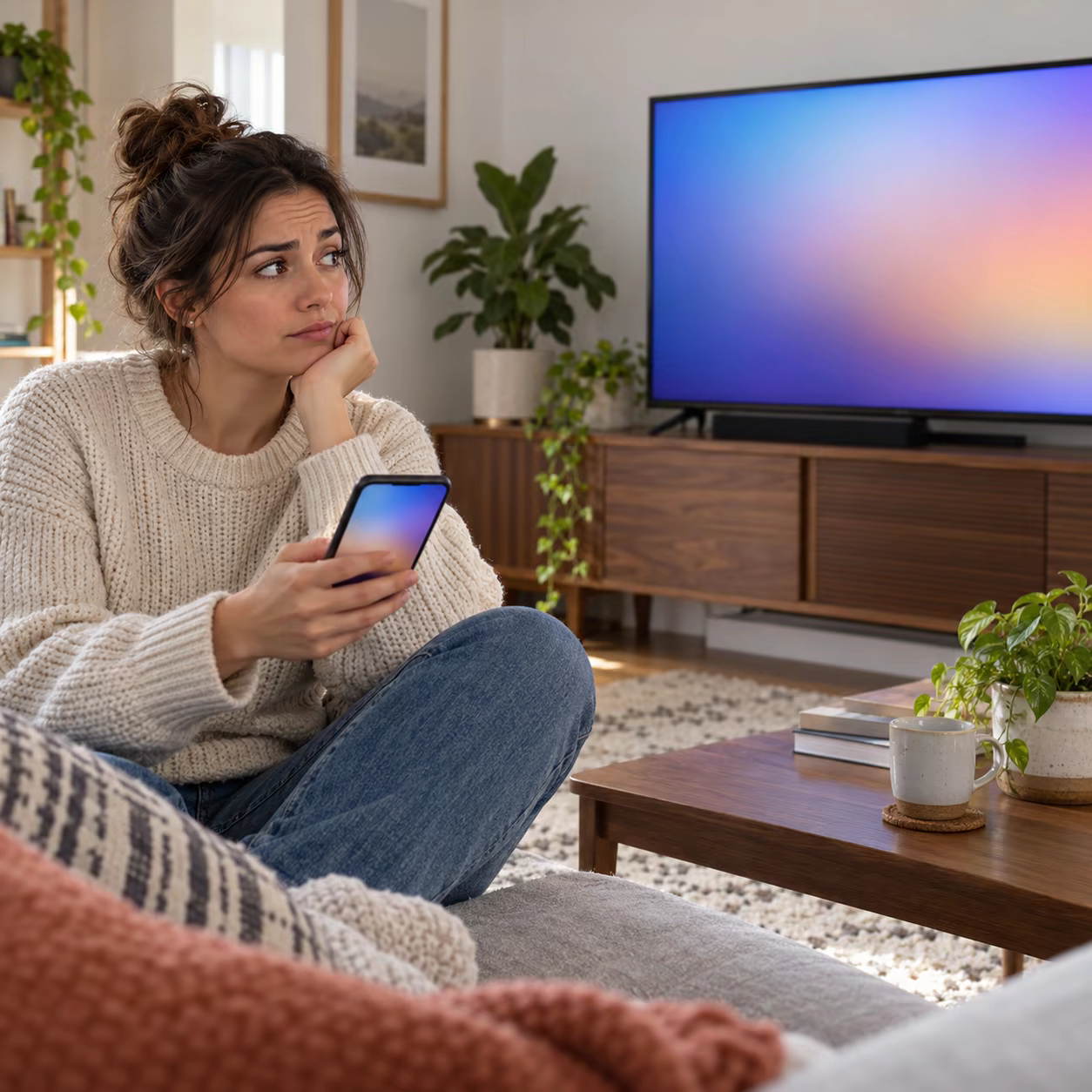 iPhone user waiting for a TV connection