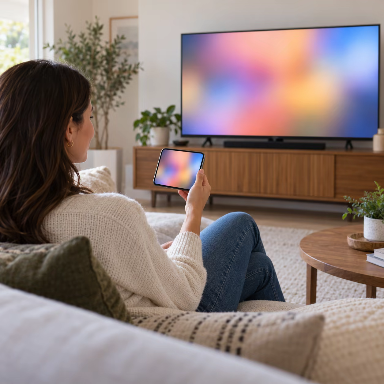 Person testing a local video on the TV