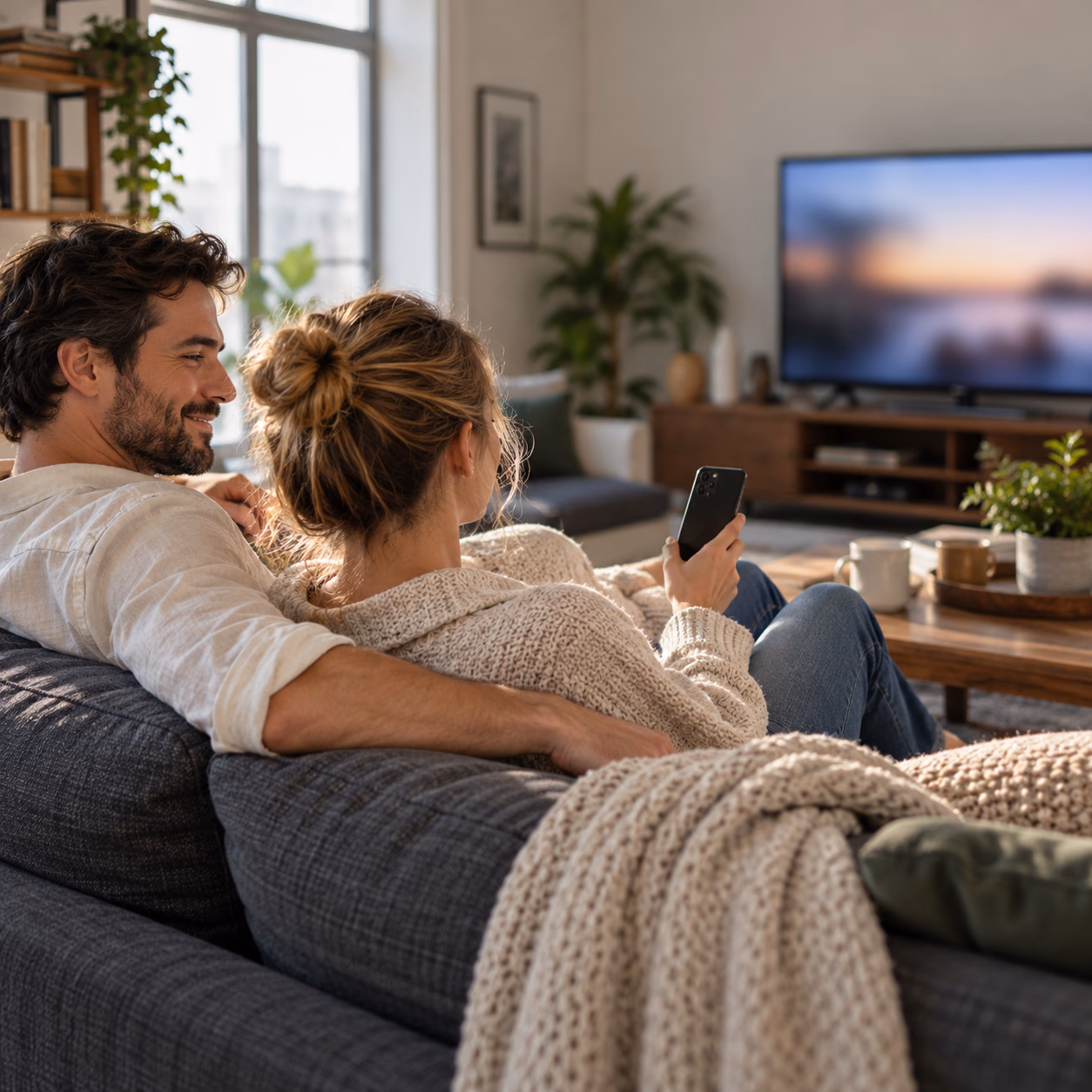 A couple choosing something to watch during a quiet afternoon.